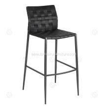 Black hand woven saddle genuine leather bar stool